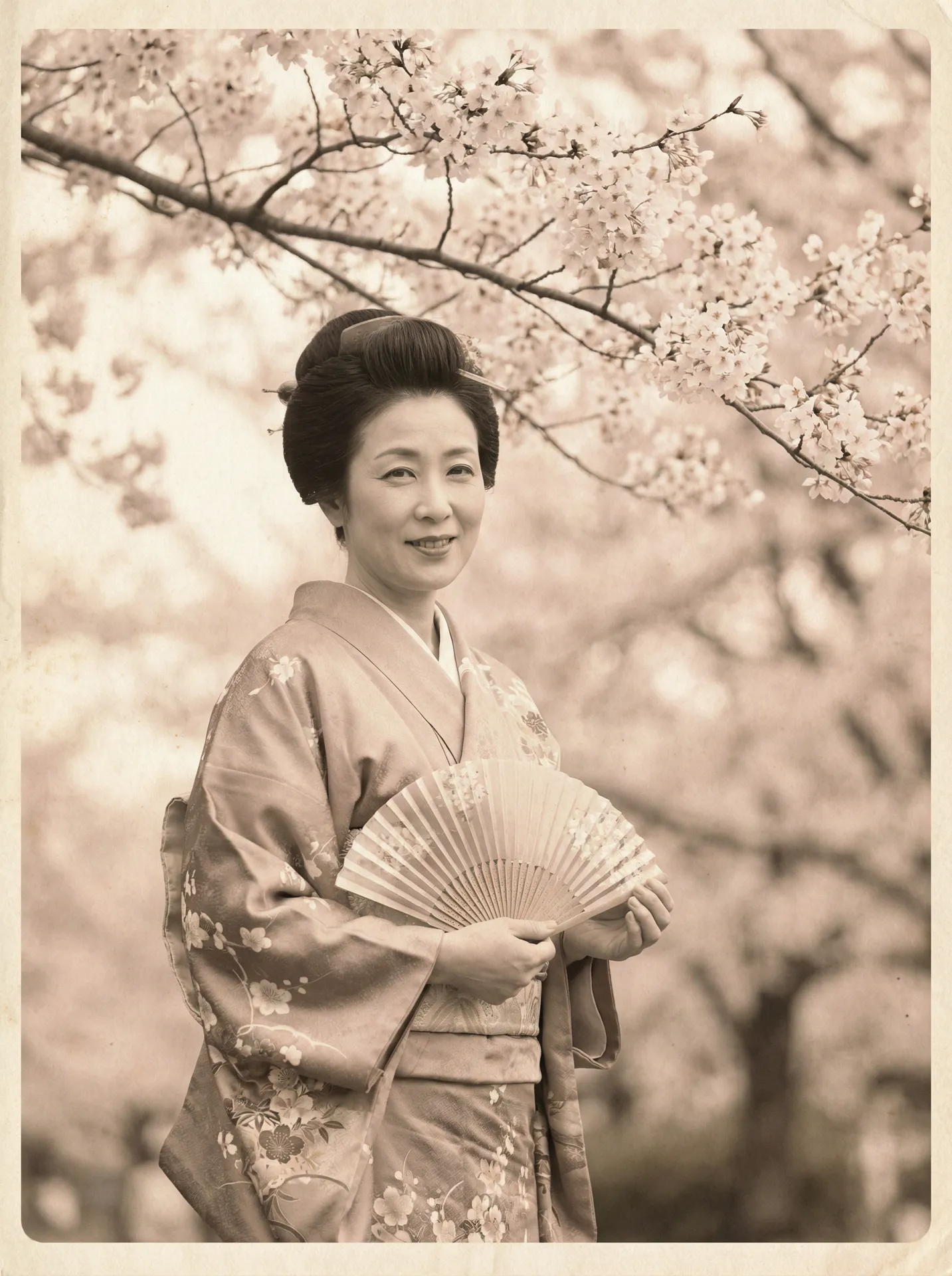 一位持扇的优雅 木下凛凛子 在樱花树下的复古写真